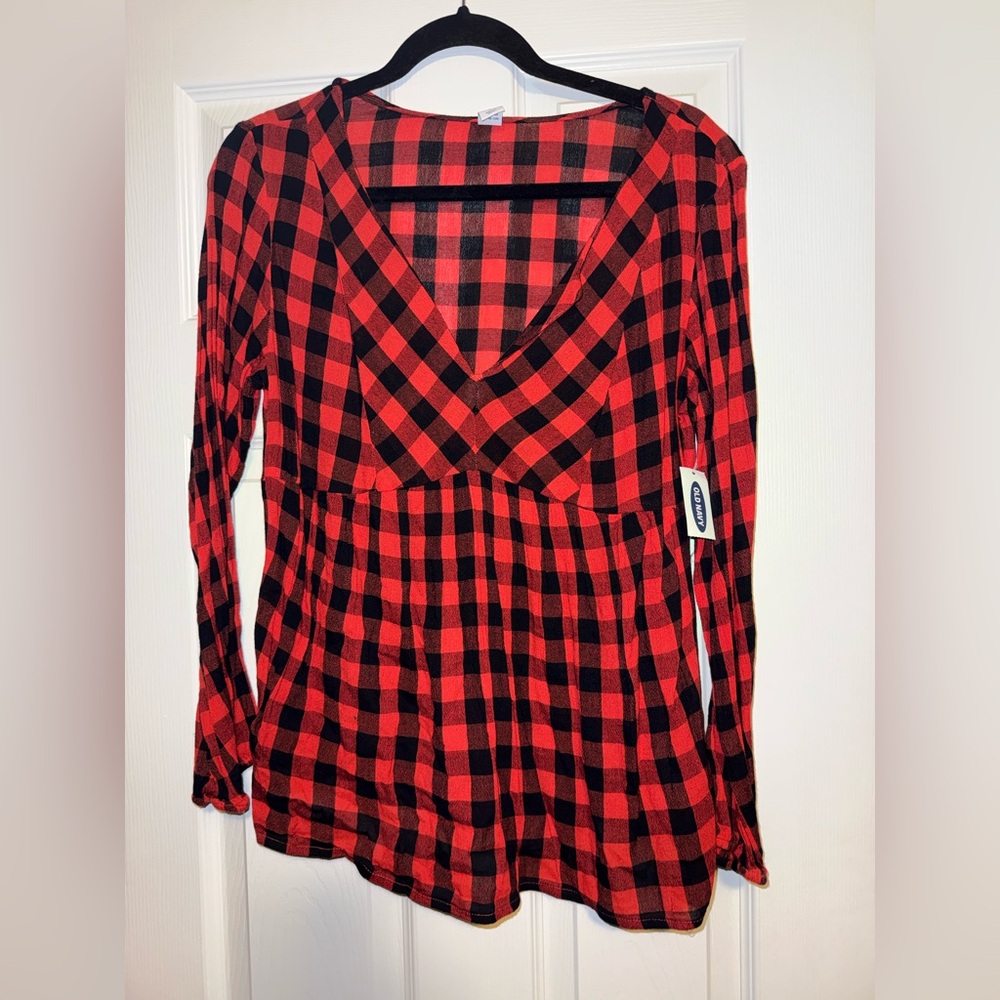 Old Navy Red and Black Checkered Blouse